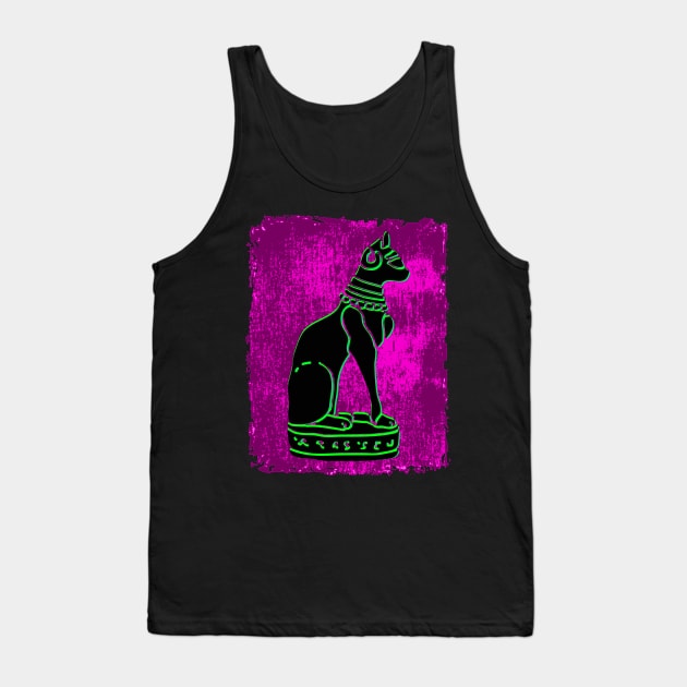 Bastet Cat Black/Green/Magenta Tank Top by TJWDraws